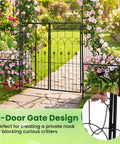 Garden Arbor With Gate And Planter, Metal Arch Trellis With Double Doors, flowers climbing, 79x81 inches, outdoor use