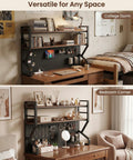 2-Tier Open Desk Organizer With DIY Pegboard in dorm and bedroom, holding books, stationary, plants, and decor.
