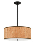 Hoffman 4 Light Matte Black Pendant With Faux Wood Veneer Drum Shade Durable Steel Construction Perfect For Rustic Farmhouse Cabin Lodge Vibe And Transitional Living Spaces