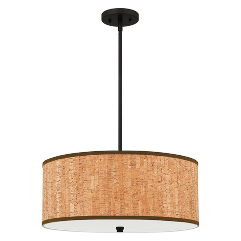 Hoffman 4 Light Matte Black Pendant With Faux Wood Veneer Drum Shade Durable Steel Construction Perfect For Rustic Farmhouse Cabin Lodge Vibe And Transitional Living Spaces