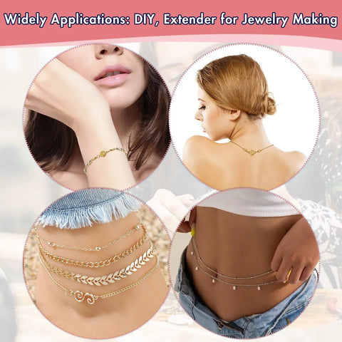 Lobster Clasp Necklace Clasp Extender Kit Grab And Go 14K Gold And Silver Finishes for Necklaces and Bracelets displayed in use.