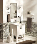 Voss Collection Modern Square Wall Mount Hand Towel Ring In Chrome Finish in stylish bathroom with towels and chrome accents