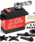 Beefy High Torque RC Servo With Metal Gear Waterproof Digital Servo for 1/8 and 1/10 RC Cars and DIY Robots, shown with gears and screws.