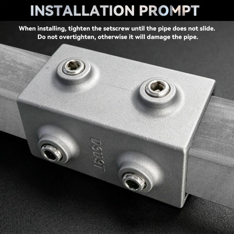 Installation prompt for Boss Grade 25Mm Square Tube Connectors 8 Piece Set, showing a metal joint securing a 25mm tube.