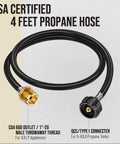 Four Foot Propane Hose Adapter From 1Lb To 20Lb Tank Converter For Mr Big Buddy Heater Coleman Stove with brass fittings