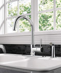 Precept Single-Handle Kitchen Faucet With Side Sprayer In Chrome, 360 Degree Swivel, Fits 1, 2, Or 3-Hole Setups, Deck Plate Included