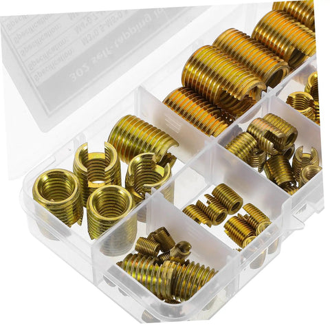 Assorted Carbon Steel Self Tapping Thread Inserts Kit For Quick Thread Repair Slotted Design Dope For Automotive Repairs 50 Pieces For Various Thread Sizes in plastic case