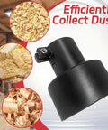 Heavy Duty 2-1/4 To 4 Inch Dust Collection Hose Adapter With Locking Clamp And Cone Reducer, made from durable ABS plastic, shown with wood shavings.