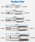 Diagram of Five Piece NPT Pipe Tap Set With Sizes One Eighth Inch Through Three Quarters Inch Carbon Steel Hand Threading Tool