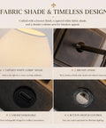 Close-up of the DANCYHOME Modern Farmhouse Weathered Bronze Cordless Wall Sconce fabric shade and bronze finish details.