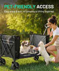 Woman and pets using Ultra Light Collapsible Wagon Cart with All Terrain Wheels for Everyday Use, Grocery Shopping, Camping and Travel, 120L Capacity