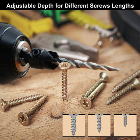Pro Grade Countersink Drill Bit Set, 5Pcs M2 HSS Tapered Bits With One Quarter Inch Hex Shank Quick Change, Adjustable Depth Counter Sleeve And Allen Wrench, Ideal For Woodworking And Carpentry Projects