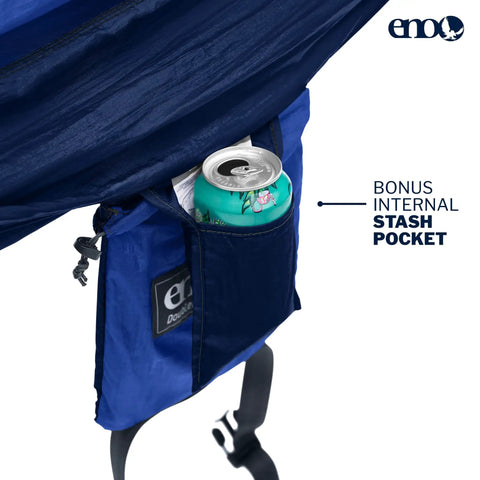 DoubleNest Lightweight Camping Hammock For 1 To 2 People With 400 Lb Capacity, 9.5 Ft Long, showing stash pocket