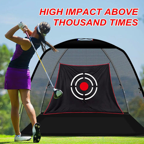Golfer hitting into Quiet Mercerized Velvet Golf Target Cloth For Backyard Driving Range And Practice Net Noise Dampening Indoor