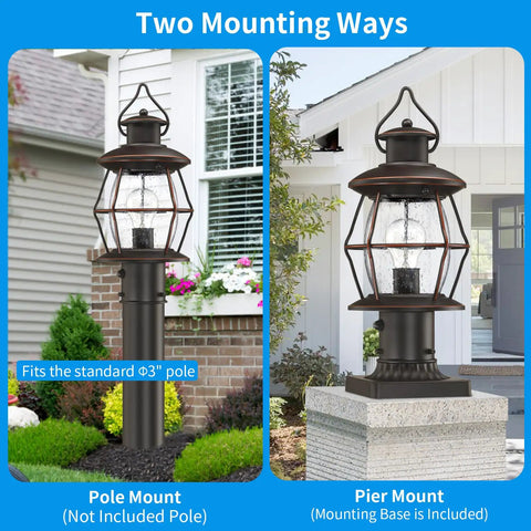 Dusk To Dawn Outdoor Post Light With Pier Mount Base 16.8 Inch Waterproof Hardwired 120V Oil Rubbed Bronze Post Lighting for garden