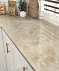 Glossy Beige Marble Contact Paper 24x394 Inches Self Adhesive Peel And Stick Vinyl For Countertops Walls Kitchen Bathroom Waterproof Durable 64.6 Sq Ft Marble Wallpaper For Cabinets Desks Tables Top on a kitchen countertop