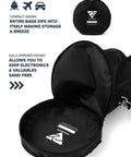 Collapsible Mesh Snorkel Bag For Long Fins With Top Opening, compactly folded with zippered pocket showing marine-grade material