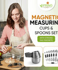 Magnetic Measuring Cups And Spoons Set With Heavy Duty Stainless Steel N45 Magnets BPA Free Fits In Spice Jars Displayed In Kitchen