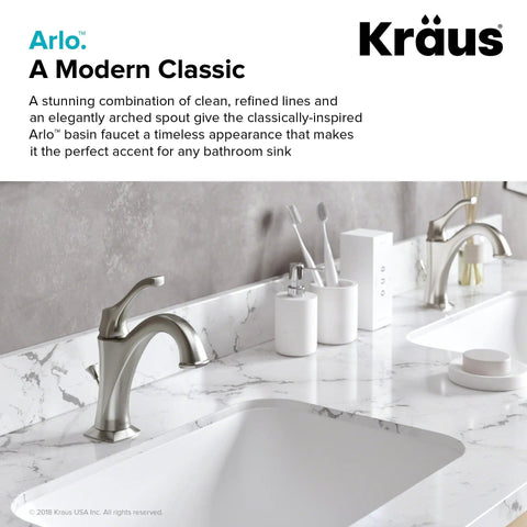 Arlo Single Handle Basin Bathroom Faucet With Lift Rod Drain And Deck Plate Spot Free All-Brite Stainless Steel Finish in bathroom
