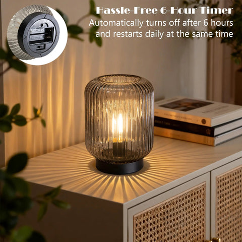 Cordless Glass Table Lamp For Home Decor Dope Look Battery Powered Nightlight With LED Bulb Portable Accent Light in living room