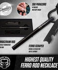 Ferro Rod Fire Starter Kit With Paracord And Scraper, 6 Inch Long, Half Inch Diameter Ferrocerium Rod, G10 Handle, Packaging and Tools
