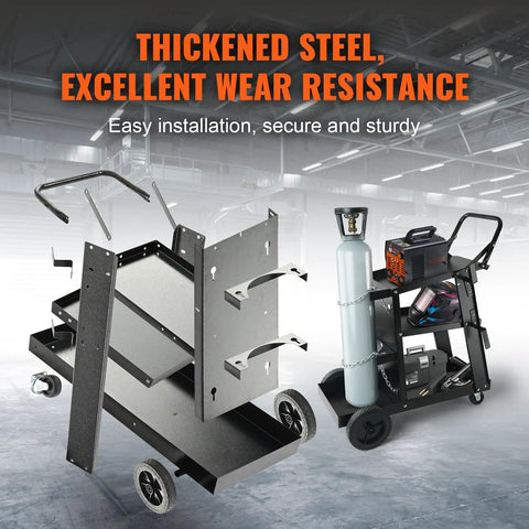 Heavy Duty 3 Tier Welding Cart With 360 Degree Swivel Wheels, Tank Storage And Safety Chains, Rolling Cart For MIG TIG ARC Plasma Cutter Welder, 400 Lb Capacity
