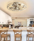 Blade-Less Farmhouse Ceiling Fan With Light And Remote Control, Black Finish, Low-Profile Flush Mount in kitchen