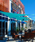 Turquoise 11 By 11 Sun Shade Sail Waterproof Rectangle Canopy For Patio Outdoor Cover UV Block Tarp Cloth visible over seating area