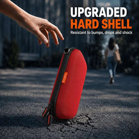 Badass Small Hard Shell Eva Zipper Case For Electronic Accessories Red Compact Travel Organizer Bag dropping on ground