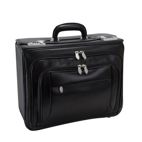Patented Detachable Wheeled 17 Inch Leather Catalog Briefcase Workhorse With Top Grain Cowhide Built In Laptop Sleeve File Divider