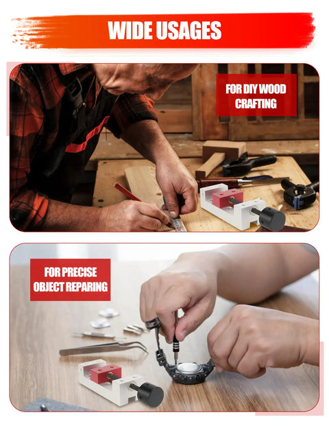 Heavy Duty Mini Flat Clamp 50Mm Aluminum Bench Vise Straight Up Precision Drill Press Fixing Tool in use for wood crafting.