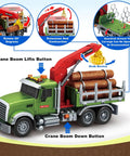 Farm Logging Truck Toy With Loading Crane And 6 Wood Trunks Lights And Sounds Friction Powered 15 Inch Vehicle, crane detail