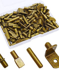 Heavy Duty Steel Shelf Pins And Pegs Kit Packs 104 Dang Tough Pieces For Bookshelves Cabinets Kitchen Furniture And Closets Featuring Genuine Bronze Tone Hardware, assorted lengths and shapes.