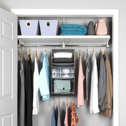 Heavy Duty Hanging Closet Organizer With Built In Garment Rod Three Shelf Storage For Clothes Shoes And Sweaters 600D Fabric
