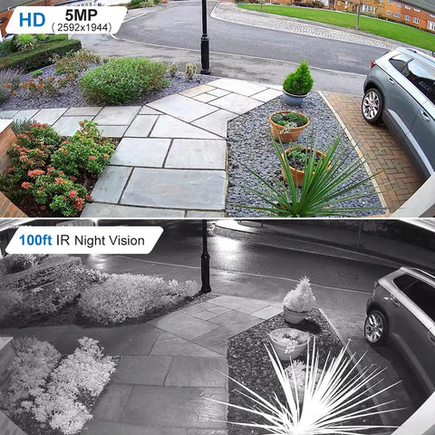 Outdoor view captured by 5MP PoE IP Dome Camera With Built-In Audio For Indoor Outdoor Surveillance, 98 Foot IR Night Vision