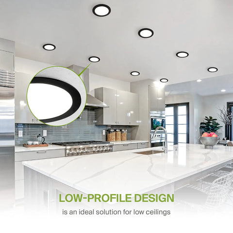 4 Pack 8 Inch LED Recessed Ceiling Lights, 20W, Five Color Temperatures 2700K to 5000K, CRI90, IC Rated, Easy Install, Ultra Thin Dimmable Canless Wafer Downlight, Round Slim Panel Lighting, UL Listed, Black