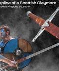 Braveheart William Wallace Replica Sword Double Edged Medieval Longsword With Stainless Steel Blade Metal Hilt and Leather Sheath held by warrior