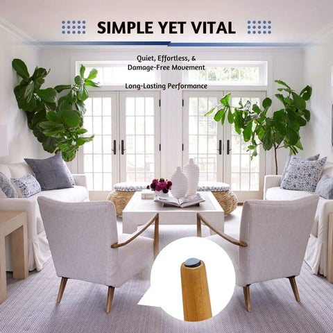 Living room with 40 Pack Nail On Furniture Sliders 0.75 Inch Chair Glides Floor Protectors For Hardwood Floors shown installed on chair leg