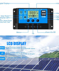 30A PWM Solar Charge Controller For 12V And 24V Systems With Dual USB Ports, Clear LCD Display, auto parameter memory, and load modes
