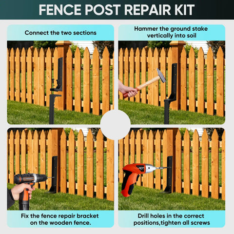 Heavy Duty Fence Post Repair Kit With Rock Solid H Shaped Ground Spikes And Rust Proof Steel Anchors for easy installation steps.