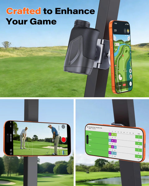 Fold Magnet Golf Cart Phone Holder With Rangefinder Mount Aluminum Alloy 2 In 1 Accessory Holder for Phone and Rangefinder.