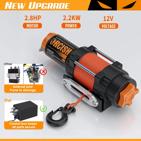 4500 Pound 12V DC Waterproof Electric Winch Kit For ATV UTV Towing With 50 Foot Synthetic Rope, Wireless Remote And Wired Controller