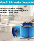2 Pack VF3500 Replacement Filters For Wet Dry Vacuums, 3-Layer Fine Dust Filter, size details, compatible with various models