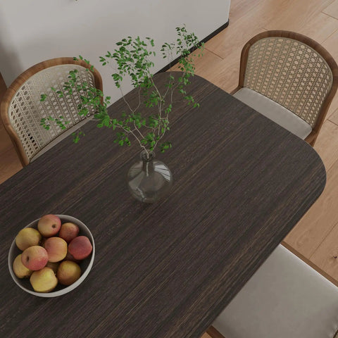 Wide 32 Inch By 354 Inch Textured Dark Wood Vinyl Film Peel And Stick For Kitchen Countertops Cabinets And Furniture Self Adhesive Waterproof Removable Wood Grain Contact Paper Dope Wood Look on dining table