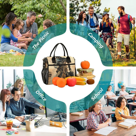Desert Dust Insulated Cooler Tote Lunch Bag With Detachable Shoulder Strap featured in settings like picnic, camping, office, school.
