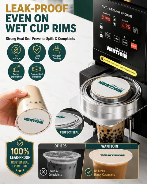 Pro Level Automatic Cup Sealer Machine For Boba And Cafe Shops Commercial Drink Capper sealing cups with tight, leak-proof seal.