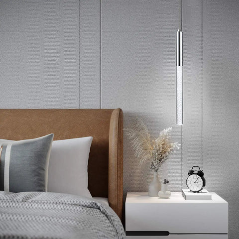 Bedroom with Three Pack Modern LED Pendant Lights For Kitchen Island Bar Dining Room And Bedroom With Bubble Acrylic Mini Chandelier 6000K Cool White Chrome Finish Dope Modern Glow