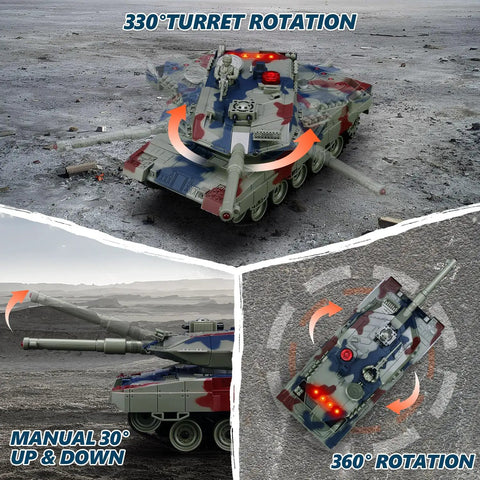 Two Pack RC Battle Tanks One Twenty Fourth Scale For Kids And Adults 2.4GHz with turret rotation and spray function.