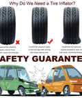 Illustration explaining tire pressure with safety guarantee and car crash images for Beefy Pro Grade Heavy Duty Air Tool Kit.