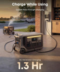 SOLIX F3000 Portable Power Station with 3072Wh battery and 6000W recharging outdoor setup, charging near a garage.